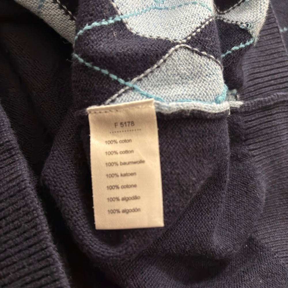 Lacoste Men's Large Argyle V Neck Sweater Blue Alligator Preppy College School - Picture 5 of 5